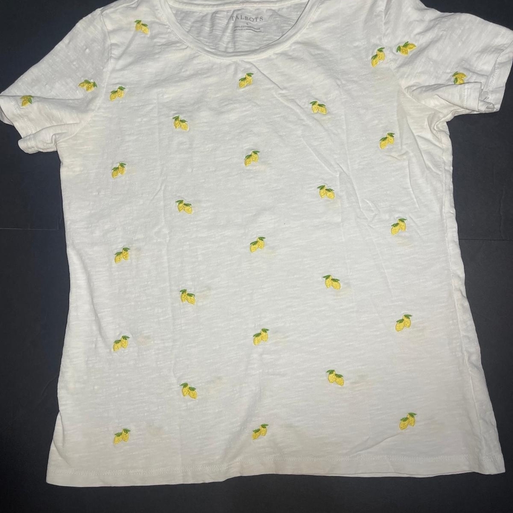 Talbots White Tee with Lemon Embroidery